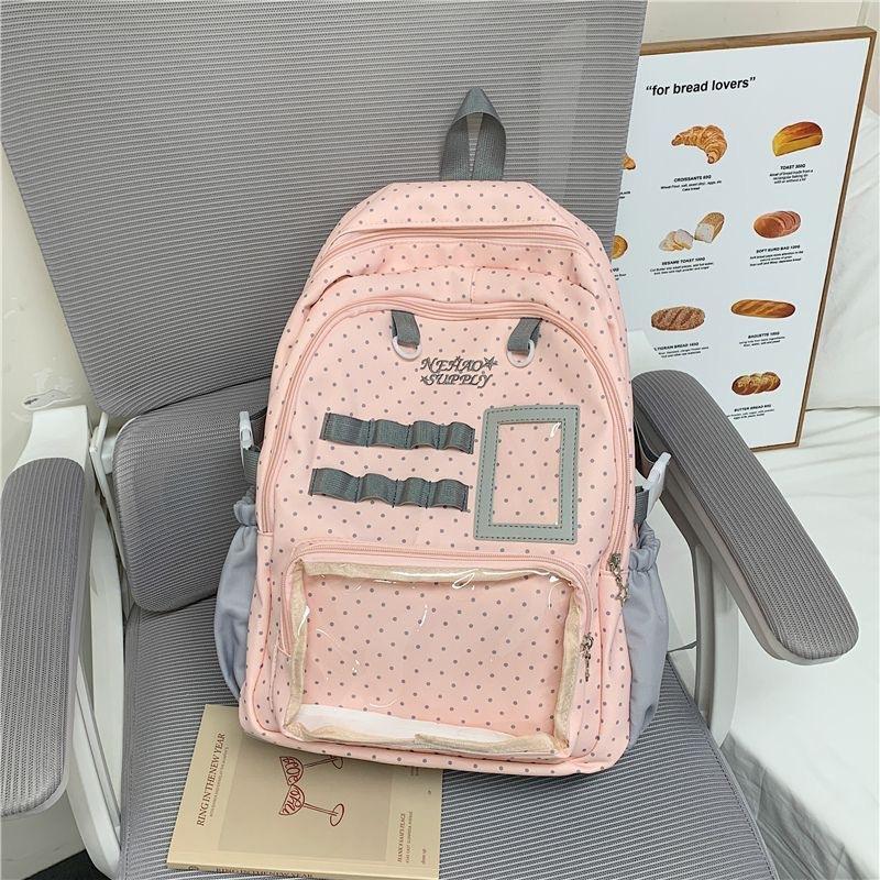 Schoolbag Korean Version Ins Fashion Polka Dot Backpack Women's Two-dimensional Transparent Bar Millet Pain Bag Large Capacity Student Schoolbag
