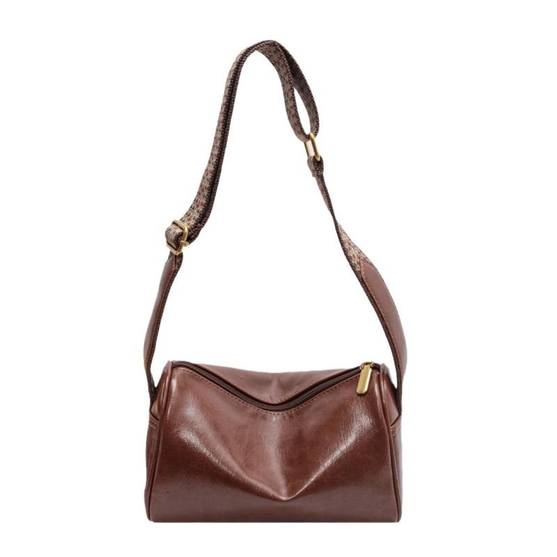 Women's Bag Soft Leather Texture Shoulder Bag Fashionable Simple Solid Color Messenger Bag Trendy Retro Casual Cylinder Bag