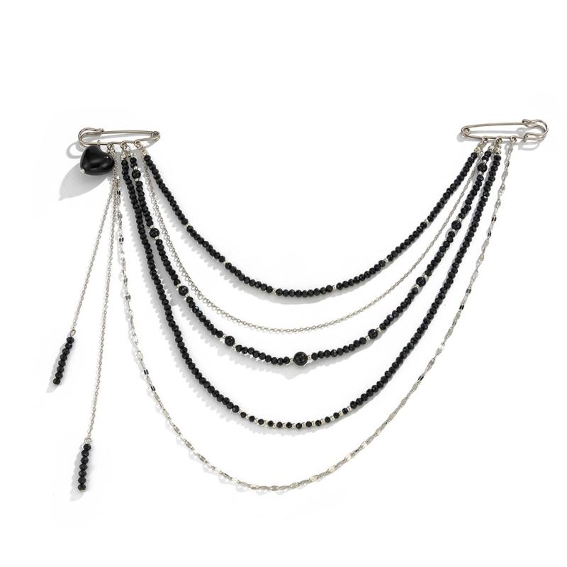 A52E Dark Academia Aesthetic Resin Flower Brooch With Silver Plated Chains Vintage Inspired Collar Accessory Gothic Pin Black And White