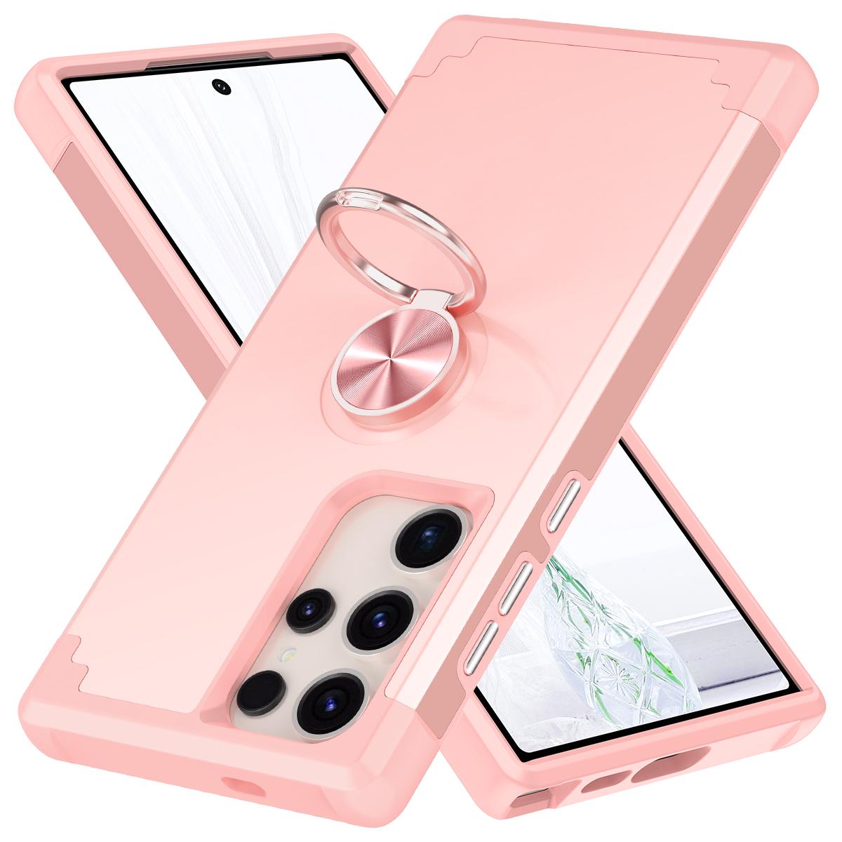 

For Samsung Galaxy S24 Ultra Back Case with Kickstand PC+TPU Anti-drop Cover Protector Rose Gold