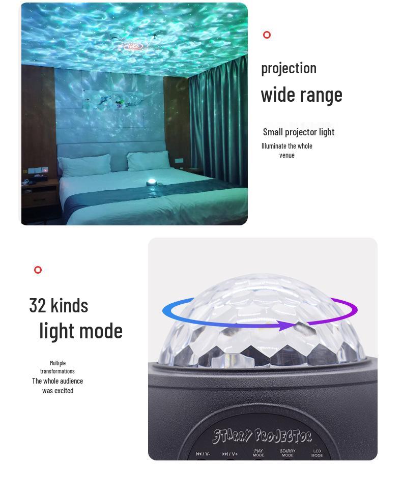 Bluetooth Starry Sky Projector: LED Water Wave, Laser Stars, Colorful Night Light, Creative Gift Lamp