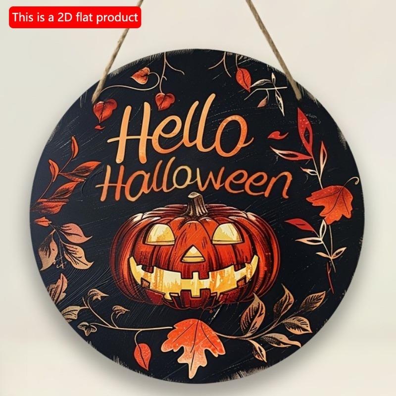 2d Flat 20*20cm, Halloween Home Decoration, Halloween Horror Pumpkin, Circular Wooden Logo, Creative Decoration, for Home, Kitchen, Garden, Bedroom