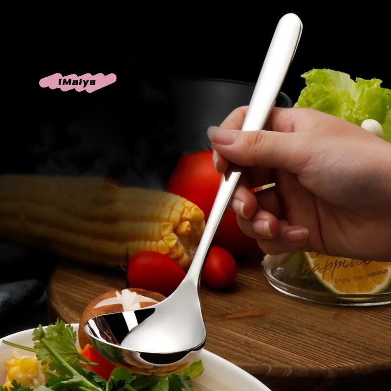 M-1Pcs 304 Stainless Steel Soup Spoon Soup Spoon Rice Spoon Long Handle Thickened Big Head Cutlery Household Kitchen Set Soup