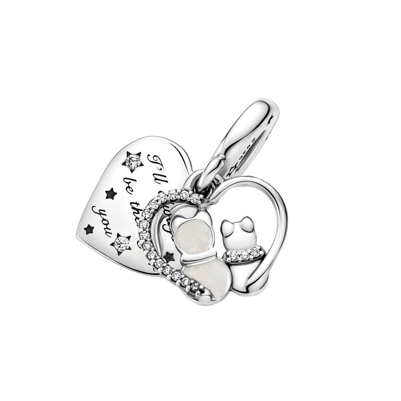 Pandora Cat and Love 925 Silver Pendant Unisex Couple Style 799546C01