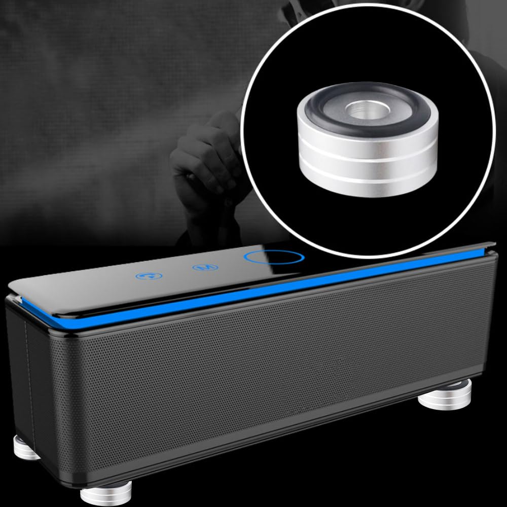 Audio Insulators with Rings for Home AV and Sound Systems X 4-Piece Anti-Slip Speakers, Theater, Receivers, Amplifiers, (40mm 22mm, Silver)