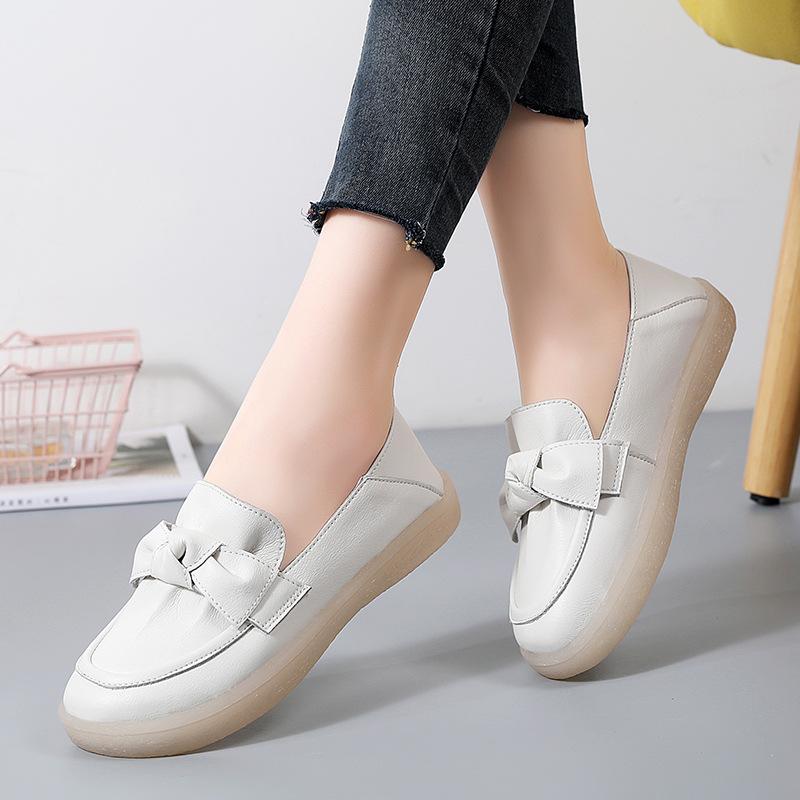 Leather Bow Slip-on Shoes Women's Shoes Fashion Soft-faced Soft-soled Mother Shoes