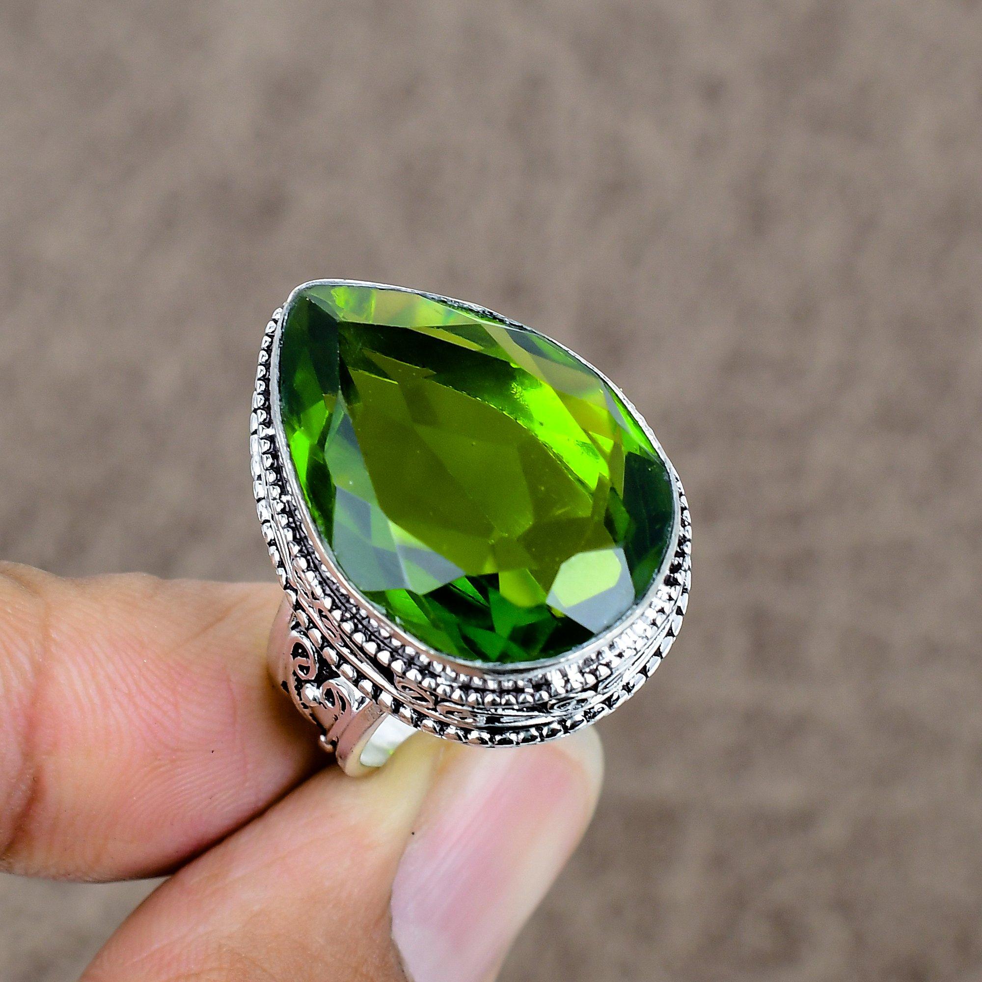 

Peridot Genstone Handmade 925 Sterling Silver Jewelry Ring Size 9 KKG-487