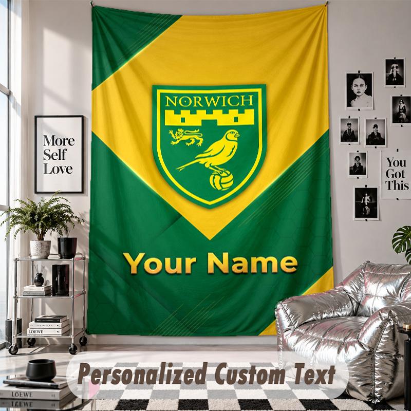 Wall Hanging Tapestry With Custom Name & Text, Norwich City Decorative Tapestry For Bedroom