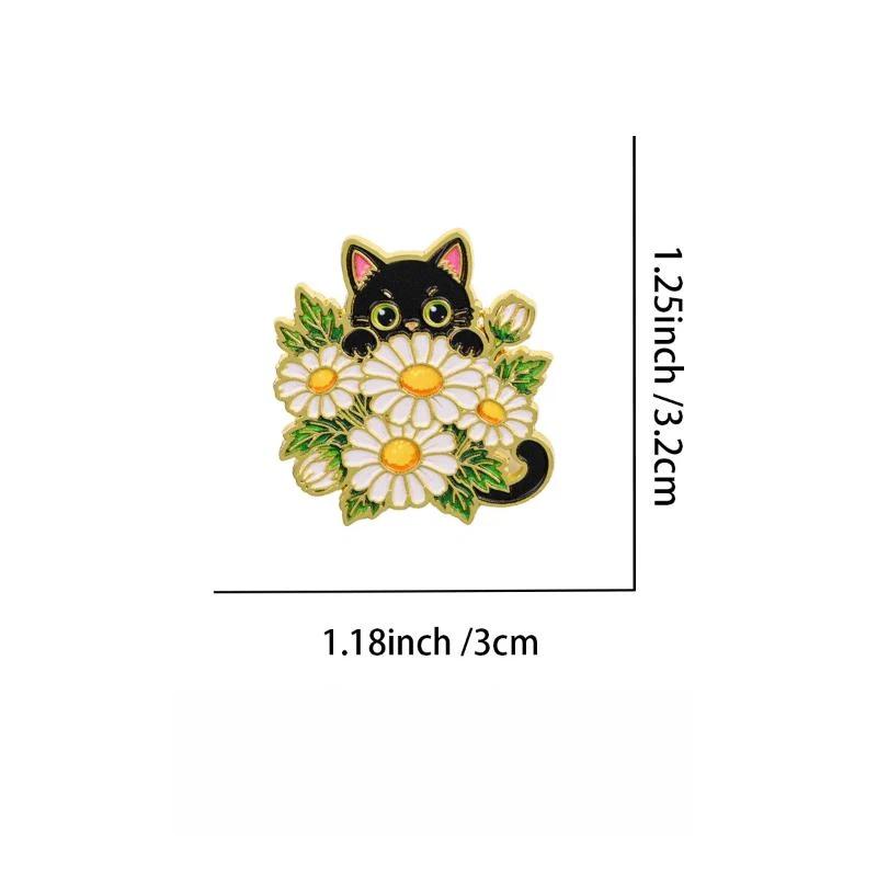 1/6Pcs Animal Brooches Flowers Enamel Pin Set Cartoon Black Cat Brooch For Coat Collar Lapel Pins Metal Badges Jewelry Gift