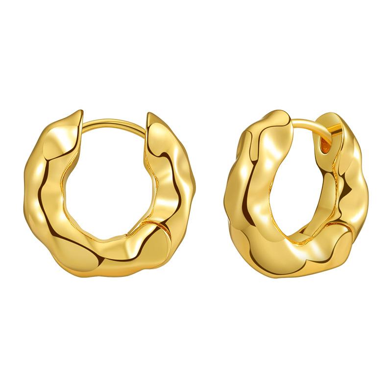 Gold Color Smooth Metal Chunky Hoop Earrings for Women Girls Fashion Punk C-Shaped Spiral Pattern Ear Buckle Lightweight Jewelry