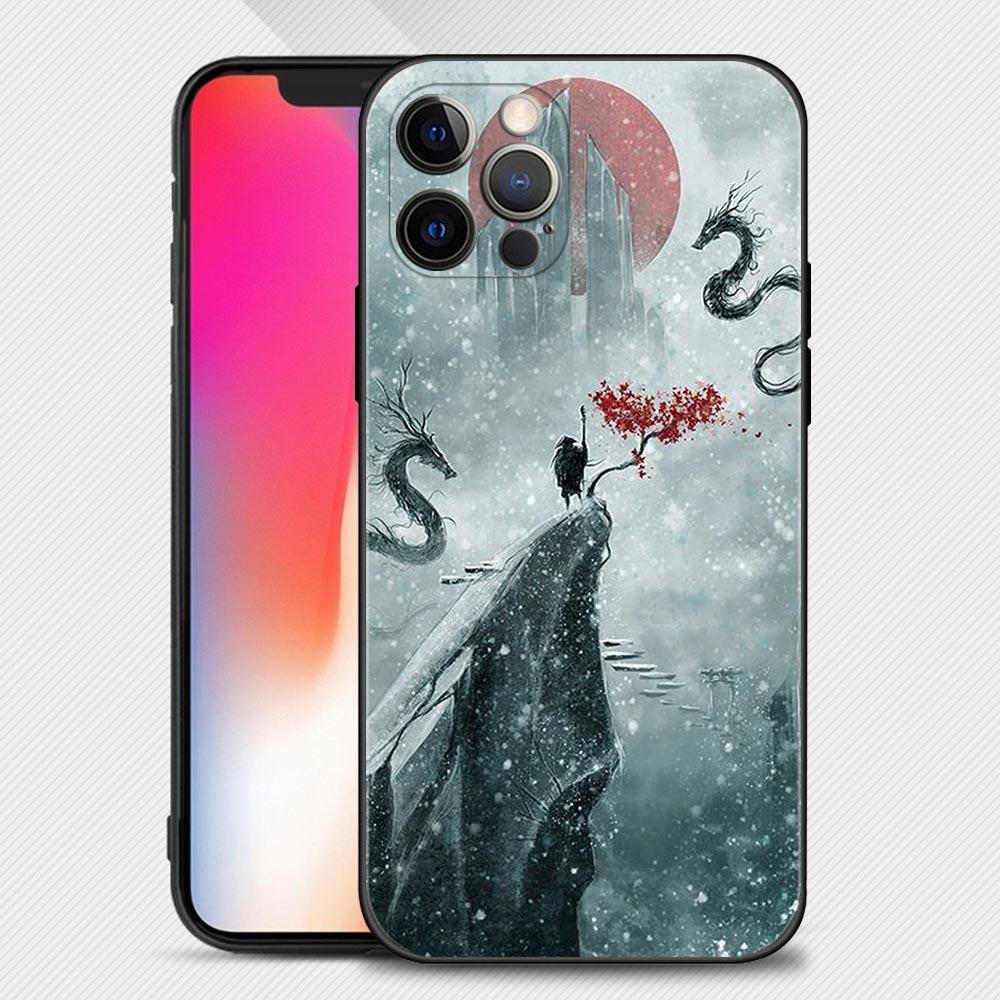 Landscape Ink Samurai Art Phone Case Cover Coque For Iphone Xiaomi Mi Samsung Galaxy Redmi Note A S 11 12 13 14 15 22 23 24 5G Pro Plus Max Fe Ultra