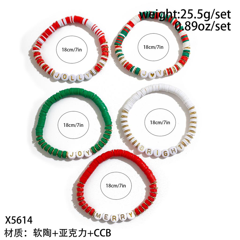 Christmas Soft Pottery Beaded Bracelet Set, Creative Holiday Gift Snowman Elk Alphabet Bracelet