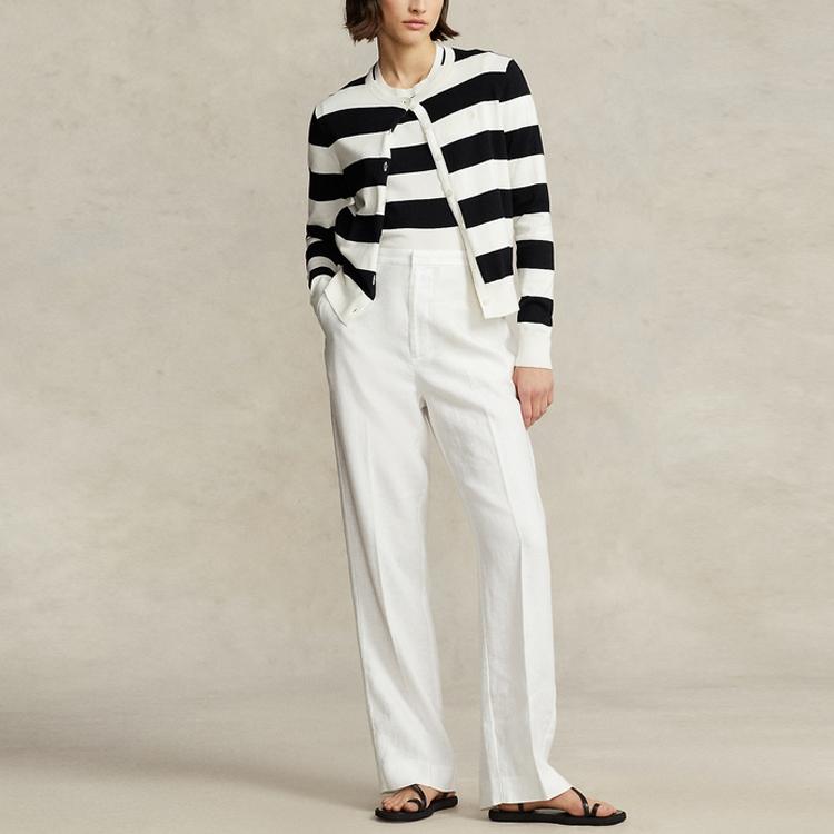 Polo Ralph Lauren Ss23 Gestreifte einreihige Strickjacke mit langen Ärmeln für Damen Strickjacken Schwarz WMPOSWENDW20141-999