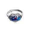 Adjustable Blue Lotus Hollow Ring - Retro Style, Burned Blue Drip Craft, Versatile for Index Finger