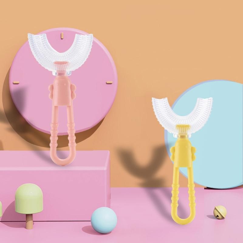 Food Grade Silicone Toothbrush U-Shaped Tooth Brush 360° Oral Teeth Cleaning for Toddlers Child Pink/Yellow/Blue/Green