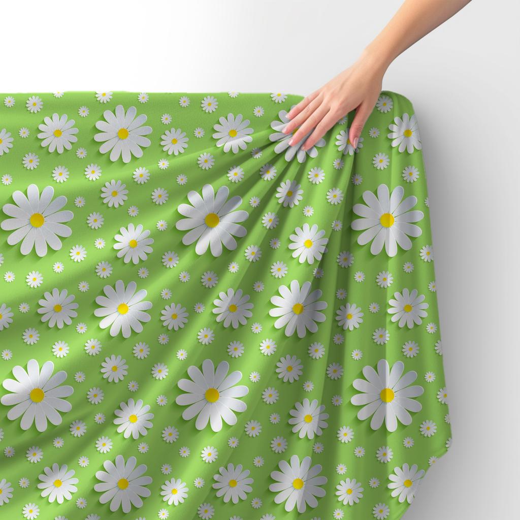 Royal Samt Stoff Polyester Zum Nähen - Motiv Gänseblümchen Auf Grün