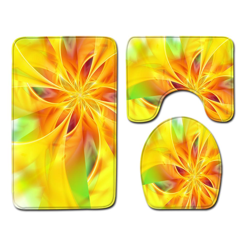 

Cool Flower Pattern Bathroom Floor Mat Toilet Three-Piece Set 45cmx75cm
