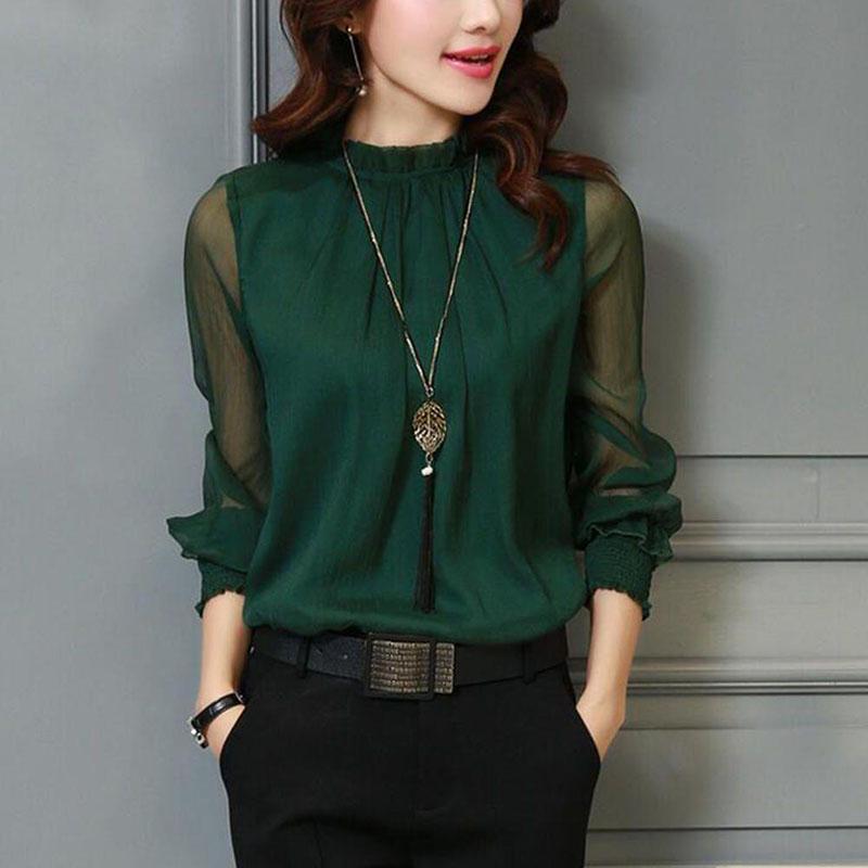 

Рукав Кружево Длинная Блузка Сексуальная Сетка Свободная Повседневная Осень Женский Топ Рубашка Шифон Tag XXXL=US XL зелёный