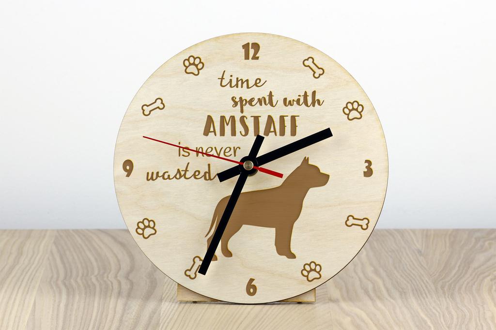 American Staffordshire Terrier, Amstaff - clock with dog, wooden clock with engraving, personalised clock by Art-Dog