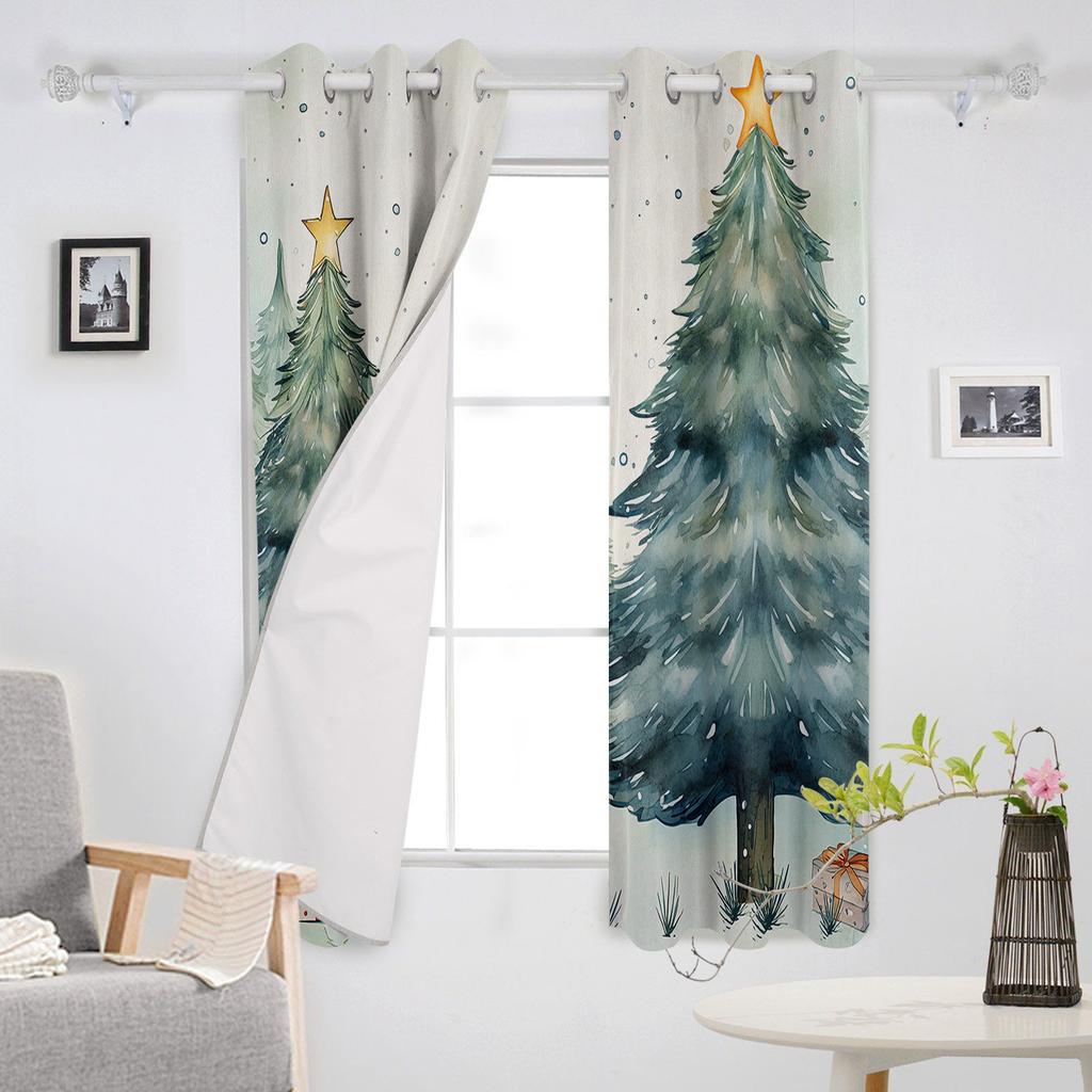 Christmas Tree Gift Box Room Curtains Large Window Bathroom Kitchen Indoor Decor Kids Room Curtain