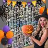 Foil Door Curtain Halloween Skull Fringe Curtain, Iridescent Disposable Tablecloth, Spooky Event Backdrop Table Cover Tinsel for Holiday Party