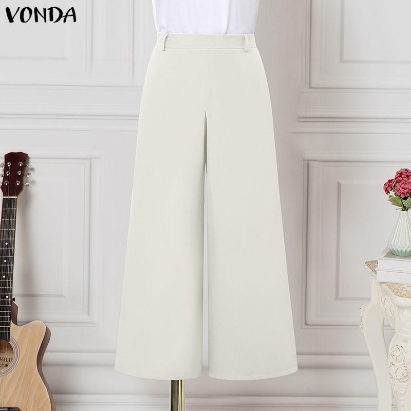 

VONDA Элегантные женские повседневные брюки с эластичной талией сзади, свободные брюки с широкими штанинами, офисные брюки M белый