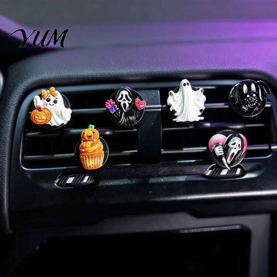 Festive Car Accessories for Halloween 6 Pcs Air Vent Clips, Cute Pumpkin Ghost Grim Reaper Bat Decorative Auto Fresheners Freshener Charm, Automotive
