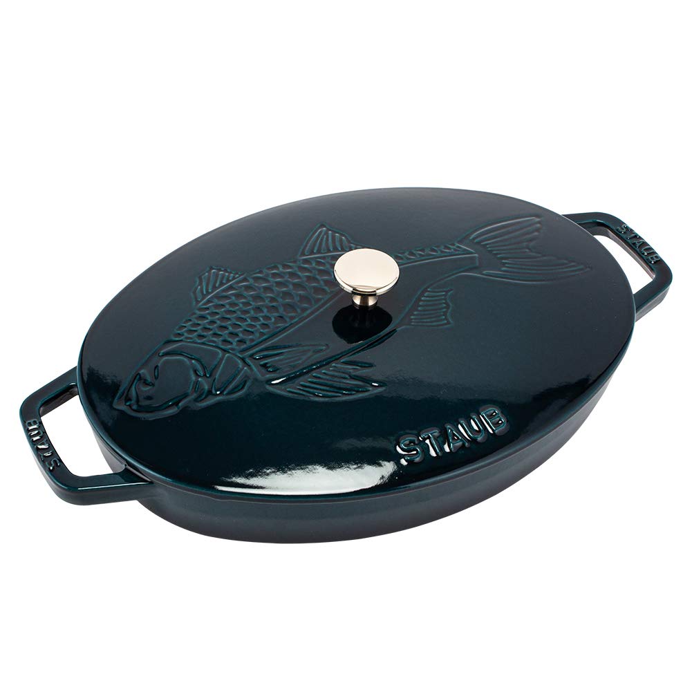 

Staub Oval Hot Plate 32cm Fish Signature Two Handed Pot La Mer 11223337 Covered dish fish drawing La Mer [Staub] 40501-125-0 / [Item]