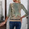Damenmode Lässig V-Ausschnitt Dreiviertelarm Print Top