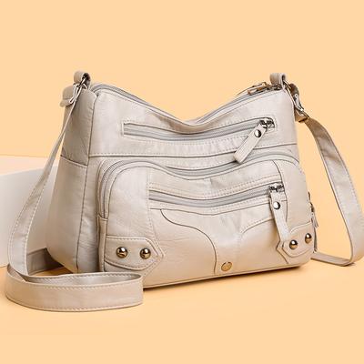 Multi-Pocket Middle-Aged Women's Bag Soft Leather Shoulder Crossbody Bag Mother's Bag
