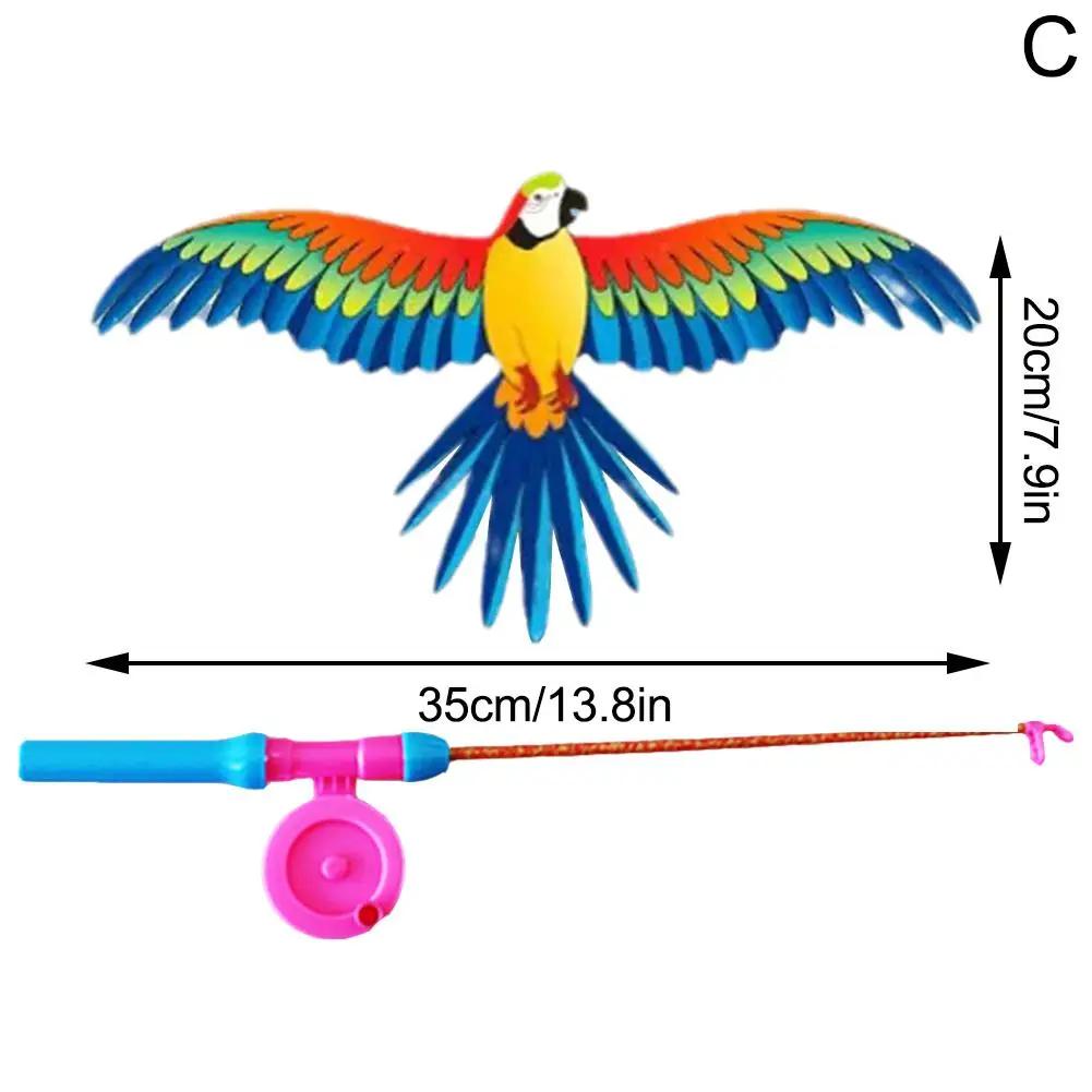 Children Kite Toy Cartoon Eagle Foldable Mini Plastic Toys Kite Hand Brake Fishing Rod  Butterflies For Kids Outdoor Toy For Fun