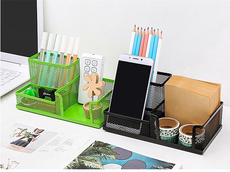 Creative Three-Compartment Metal Office Pen Holder