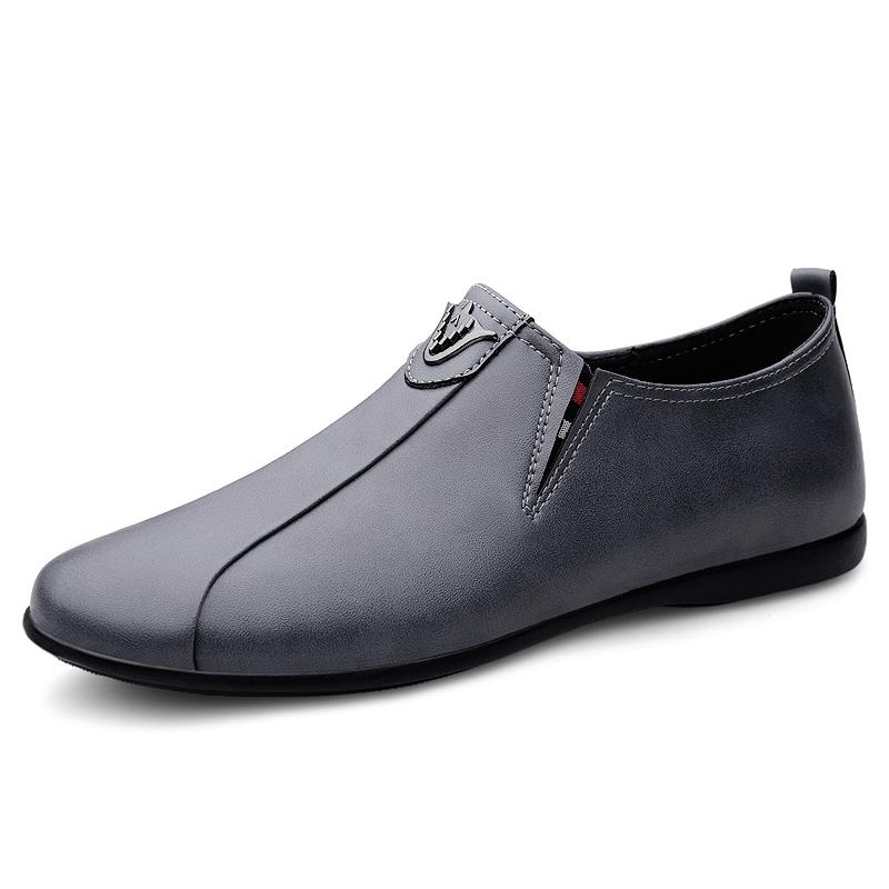 

Мужская повседневная обувь из натуральной кожи, мягкие мужские мокасины ручной работы, простые мокасины, дышащие, черные туфли для вождения, туфли-лодочки 46 серый