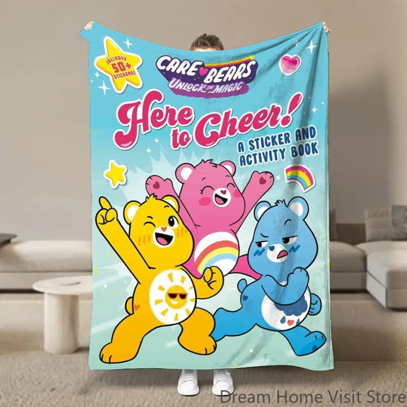 Cute Rainbow Bears Anime Flannel Blanket Pikachu Figures Home Sofa Lunch Break Blankets Children Student Blankets Nap Cover Kids