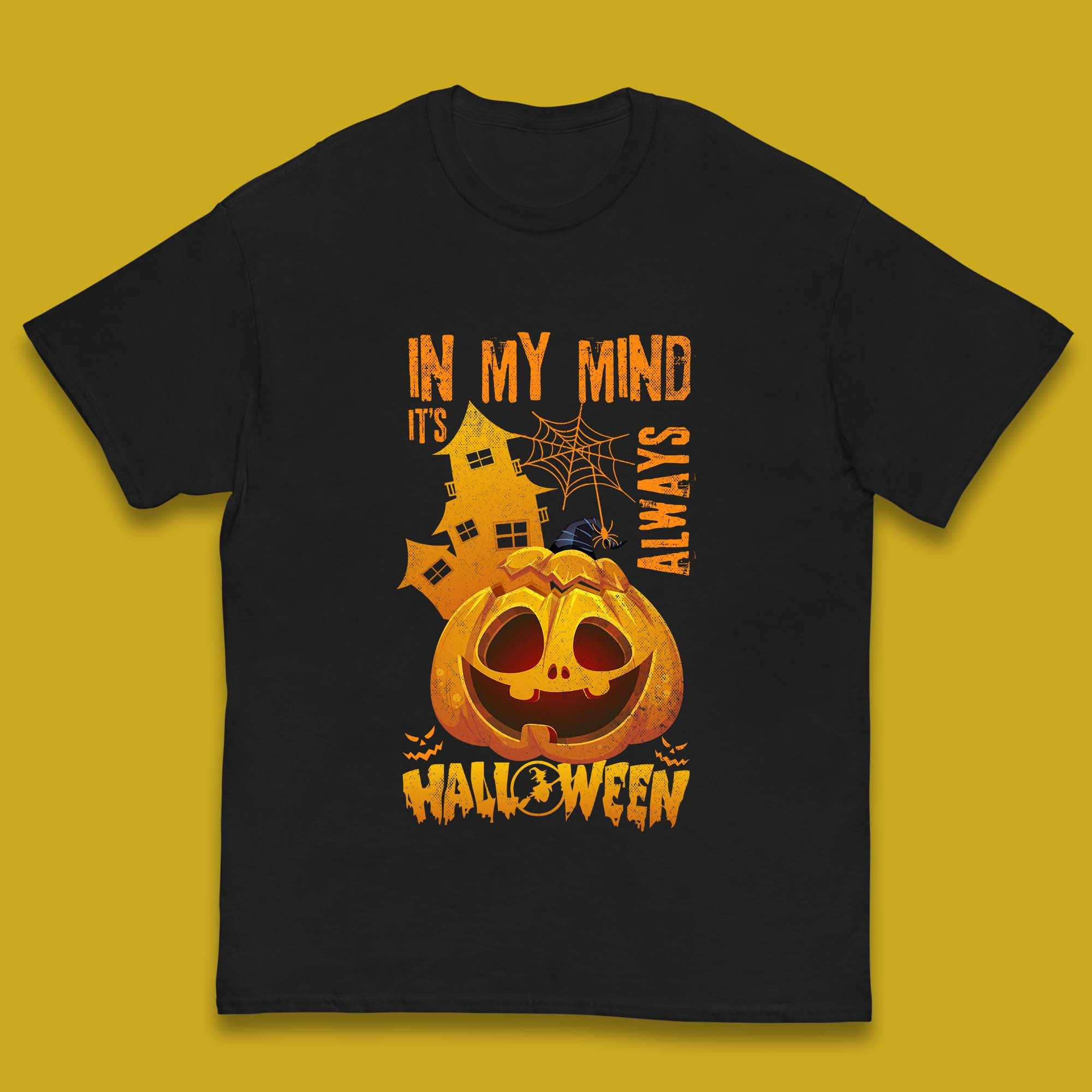 

In My Mind It s Always Halloween Haunted House Horror Scary Monster Pumpkin Kids T Shirt 130
