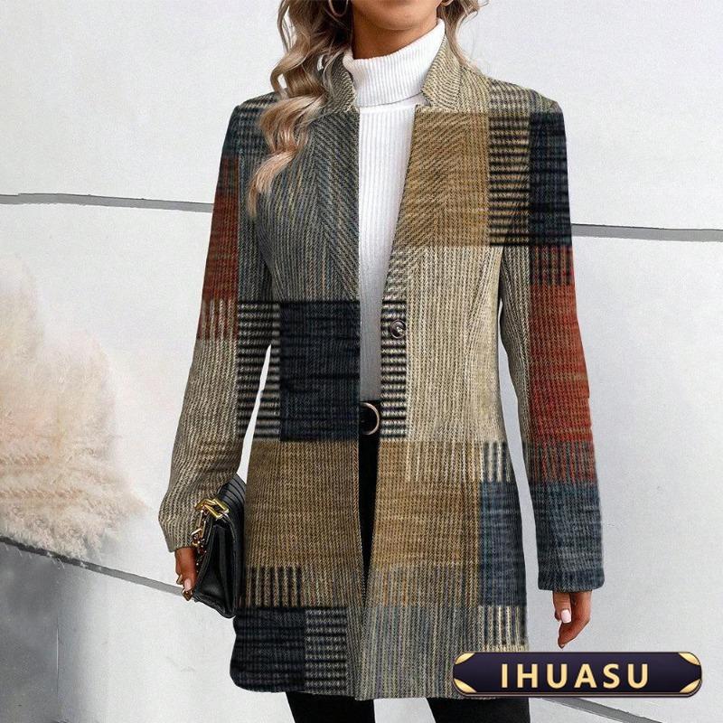 IHUASU Women's Vintage Casual Autumn Winter Long Sleeve Jackets & Coats Elegant