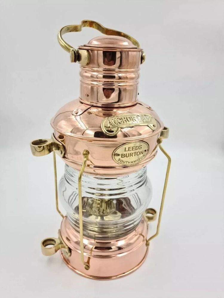14" Anchor Oil Lamp Brass & Copper Nautical Maritime Ship Lantern Boat Light