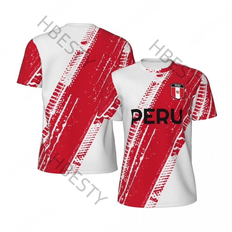 HBESTY Fashion Peru Flag Graphic Football T Shirts Trend 3D National Emblem Printed Sports T-shirts