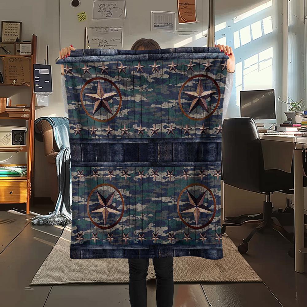 1Pc Western Texas Print Flannel Blanket, High Quality Comfortable for All Seasons, Home Decor, Warmth and Comfort, Perfect for Christmas Gifts