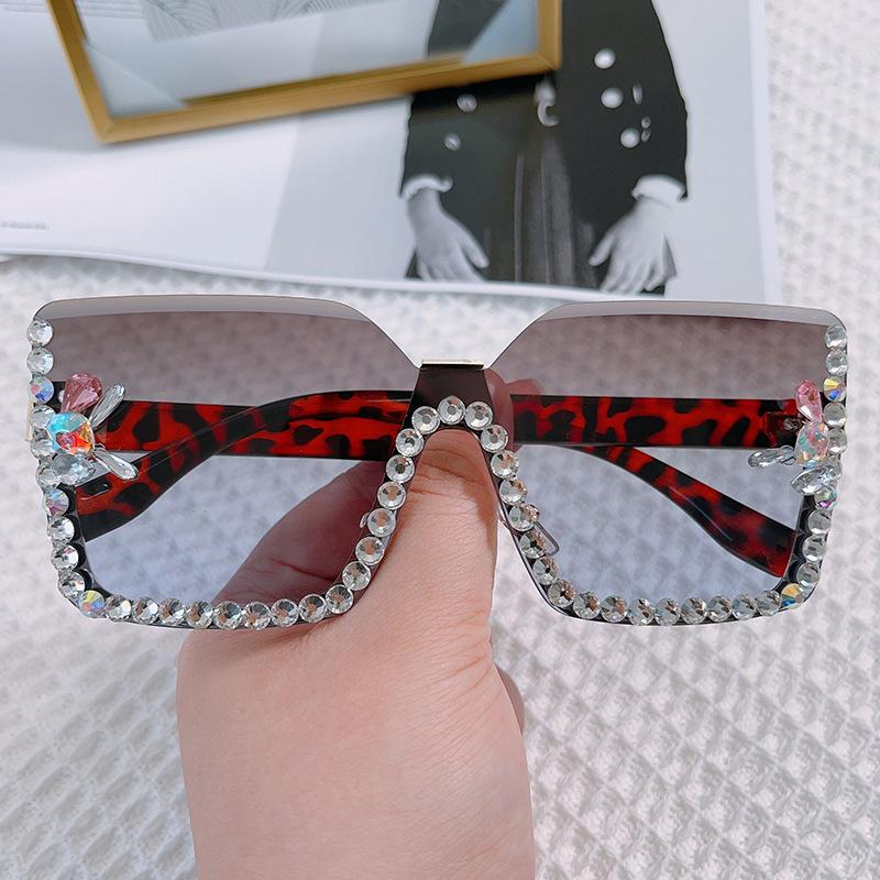 Integrated Sunglasses, Personalized Rimless Glasses, Large Frame One-Piece Diamond-Encrusted Sunglasses For Women