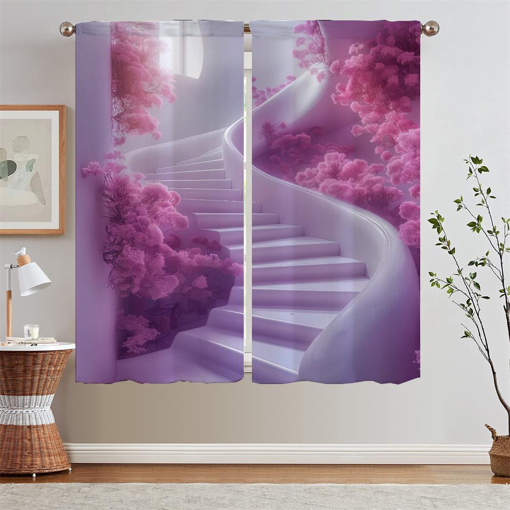 

Фиолетовая мечта Лестница Окно Шторы Подхваты Шторы Затемняющие Шторы для Гостиной Украшения Кухонные Шторы 2 Шт. Комплект W50xH70cmx2pcs-CL