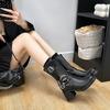 Three-buckle version retro short locomotive Martin boots 2025 autumn belt buckle thick heel heightening short boots autumn and winter women
