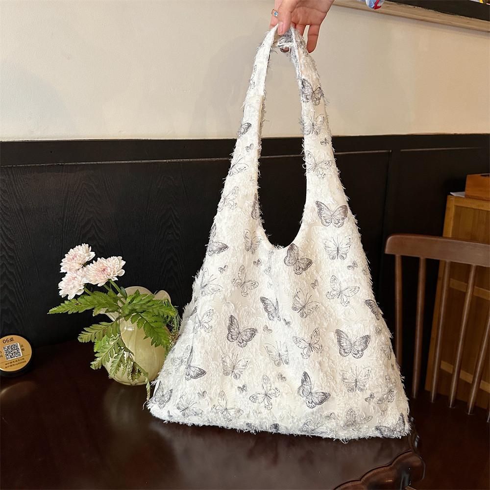 Trendy Lace Butterfly Canvas Tote Bag For Women With Large Capacity For Daily Use