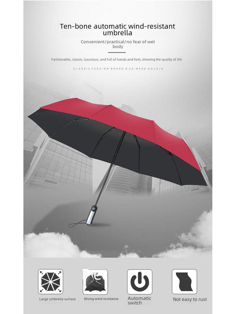 Umbrella Sunny And Rainy Automatic With Printed Logo Black Plastic Spf Sunscreen Threefolding Design