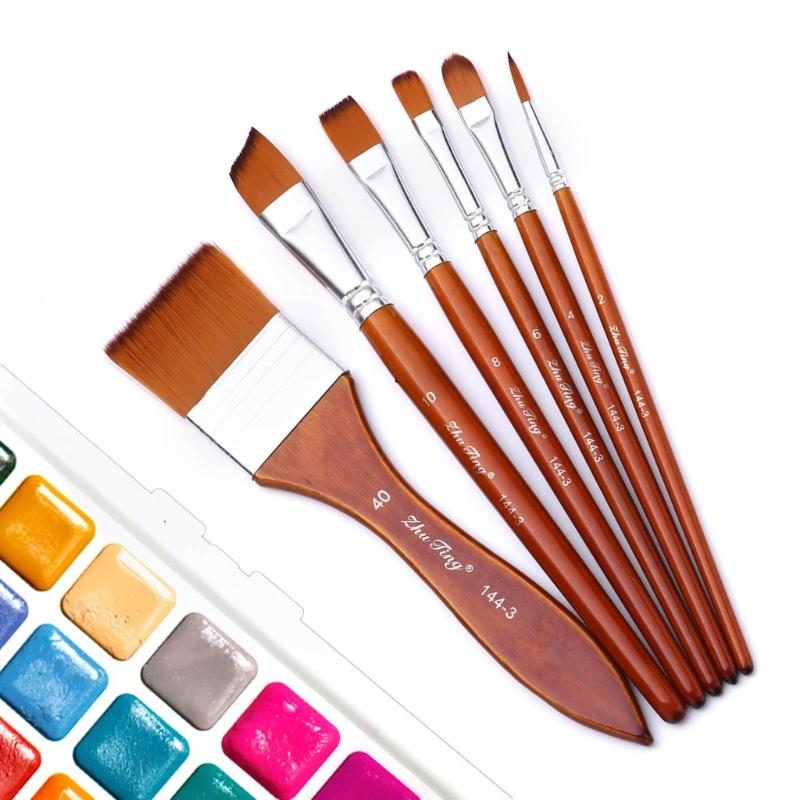 6 Stück Künstlerpinsel Aquarellpinsel für Öl Acryl Aquarell Gouache Malerei Nylonborsten Pinsel