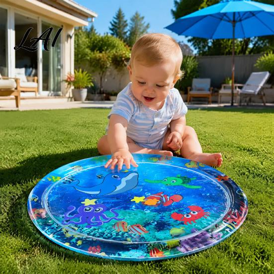 Stable Tummy Time Floor Mat Inflatable Splash Pad for Toddlers Thickened PVC Outdoor Water Sprinkler Play Soft Textured Babies Safe Sensory