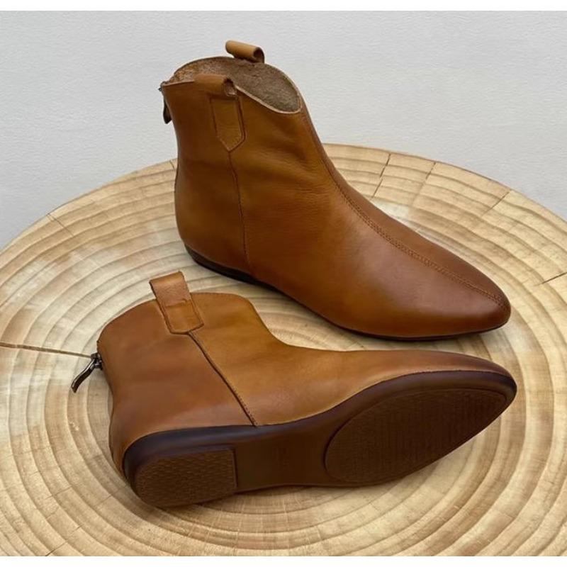 Designerskie płaskie buty damskie Modne botki Retro Casual Plus Size Krótkie botki Zamek błyskawiczny Jednolity kolor Ciepłe Płaskie Zapatos Mujer