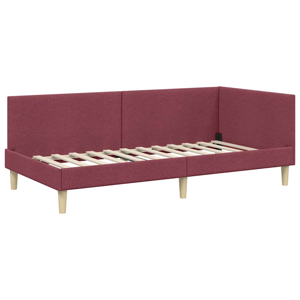 Corner Bed Frame Burgundy 80 Cm X 200 Cm Fabric and Plywood