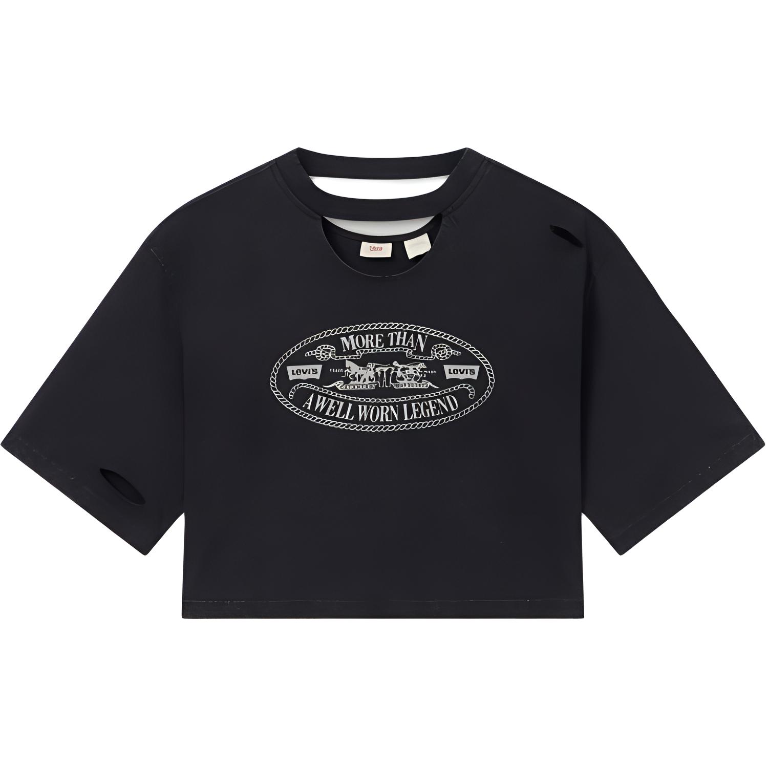 

Levis Свободная Повседневная Удобная Рубчатая Ажурная Футболка с Круглым Вырезом и Коротким Рукавом Женские Топы Черный 003SP-0000 S