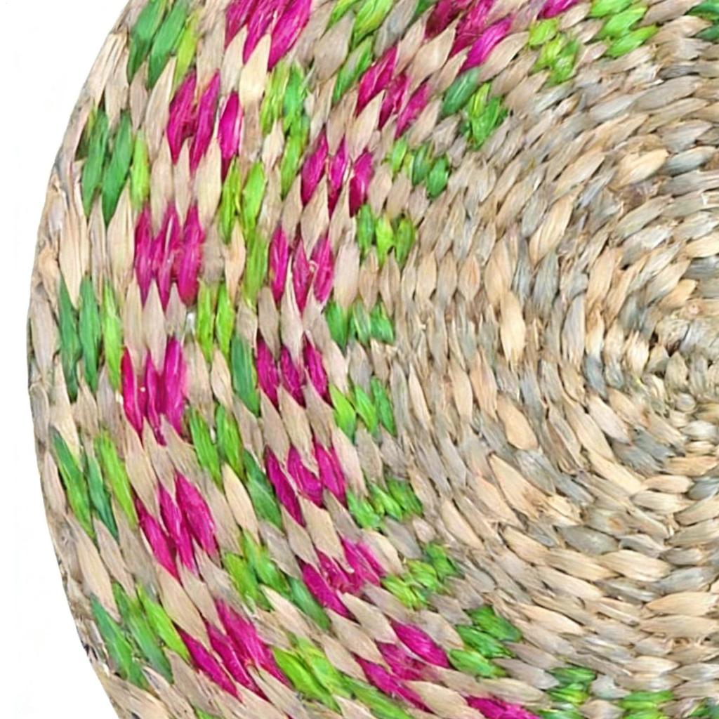 Seagrass Placemat 20cm  Bohemian Jute Printed Placemats with Faux Leather Edges Heat Insulation Table Mats Kitchen Tableware